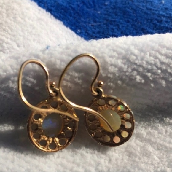 Antique fire opal earrings and pendant with chain 24 kt gold - Picture 7 of 7